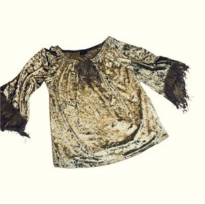 Holiday Party Melissa Paige Women’s Green Velour Fringed  Sleeves Top